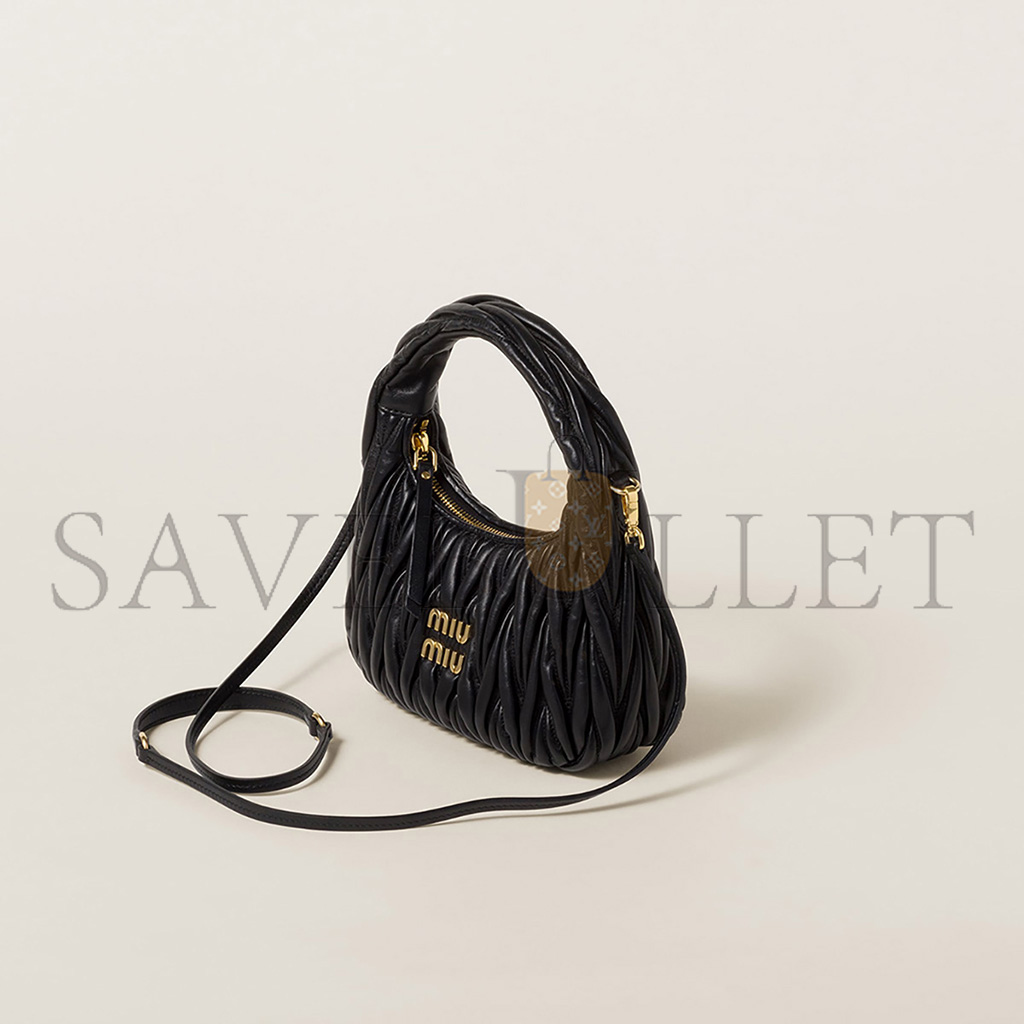 MIU MIU WANDER MATELASSÉ NAPPA LEATHER HOBO BAG 5BC125 (20*17*6cm)